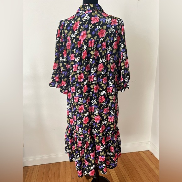 Vintage T&L Muumuu Factory Hawaiian Floral Print Black Pink Purple Maxi Dress - Picture 8 of 8